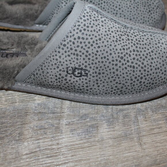 NIB UGG WOMEN'S PEARLE MICRO CHEETAH PRINT GRAY SUEDE SHEARLING LINED SLIPPERS - Picture 3 of 6